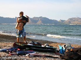 Gerhard packing up at the end of the day At the end the kites need to be properly cleaned and packed