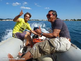 Gerhard and Daniel on their rescue boat Gerhard and Daniel trying out the resuce boat